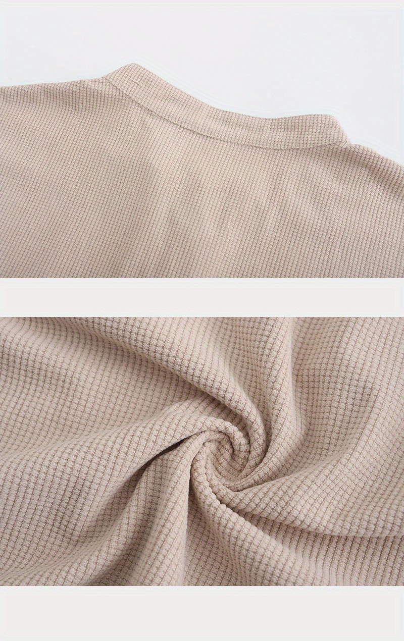 mens retro casual long sleeve stand collar shirt with half button spring fall outdoor details 9